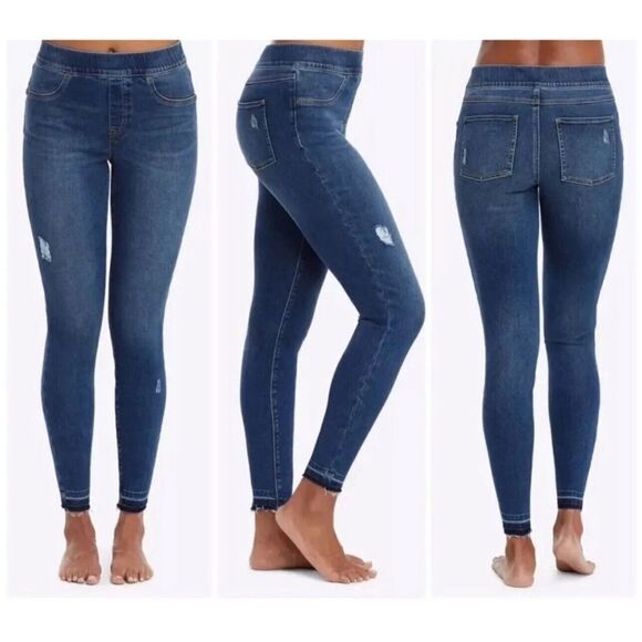 SPANX Distressed Ankle Skinny Jeans Large - Picture 1 of 6